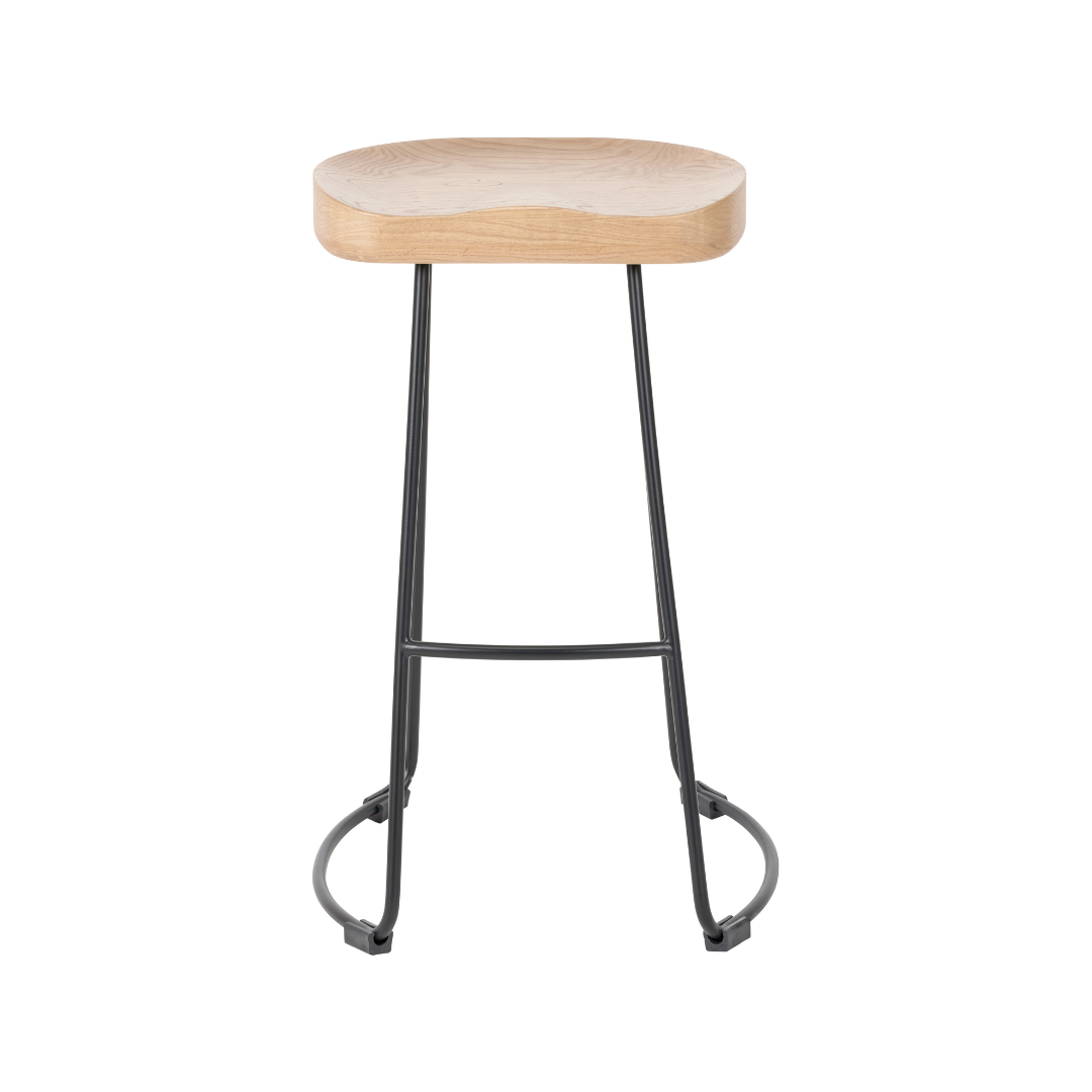 Laselle Ash Wood and Black Metal Bar Stool