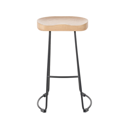 Laselle Ash Wood and Black Metal Bar Stool
