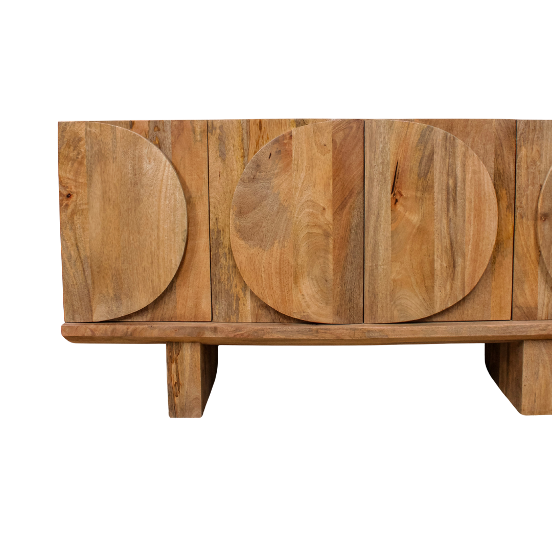 Aranya Solid Wood Oval Design 4 Door Sideboard