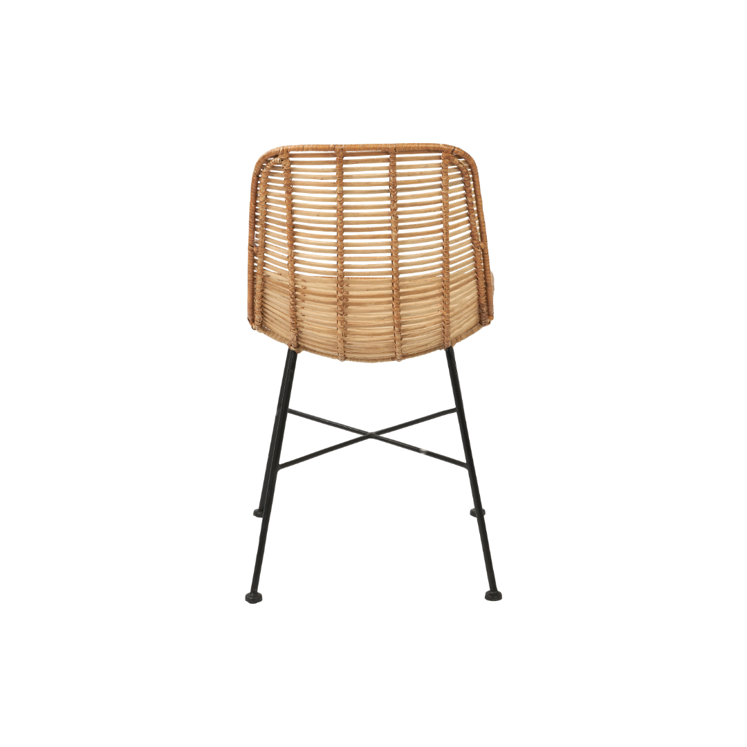 Rattan Core and Black Metal Dining Chair