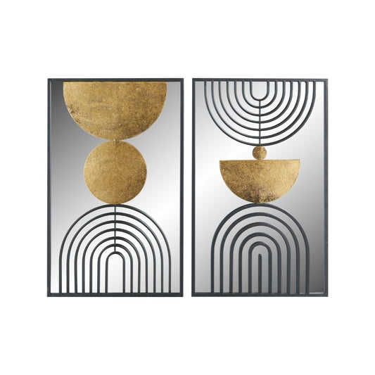 Mirrored Black and Gold Metal Wall Art (Set of 2)