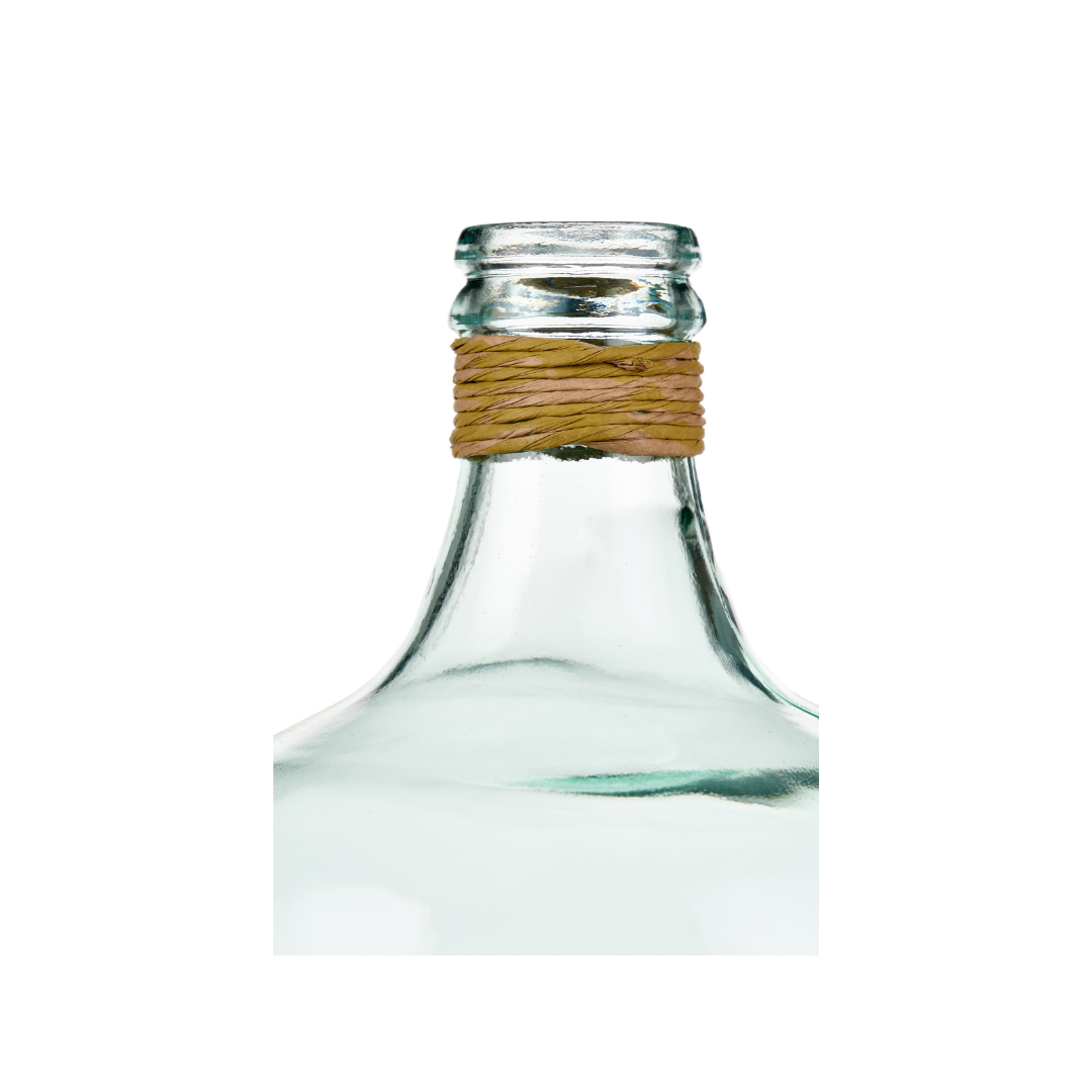 Clear Recycled Medium Bottle Vase With A Raffia Wrapped Neck