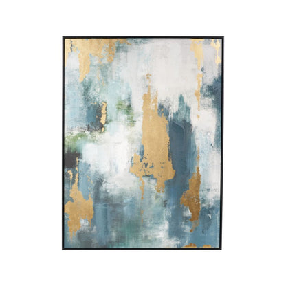 Canvas Gold and Blue Tone Abstract with Black Frame