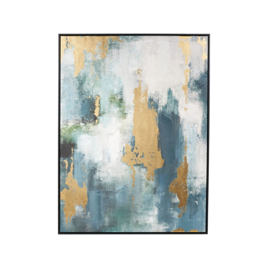Canvas Gold and Blue Tone Abstract with Black Frame