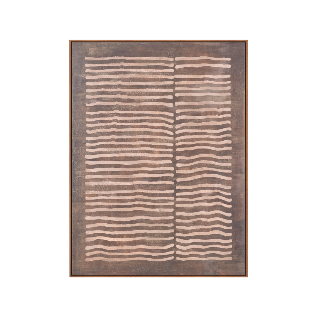 Brown and Natural Linear Design Canvas with Oak Effect Frame