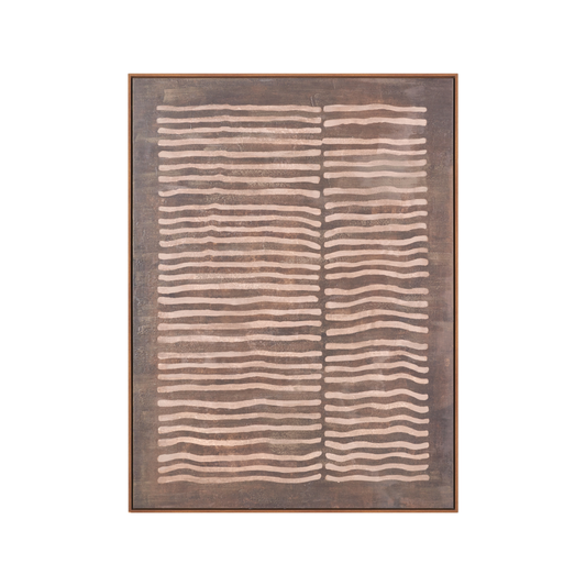 Brown and Natural Linear Design Canvas with Oak Effect Frame