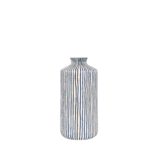 Stoneware Bude Blue and White Stripe Design Vase