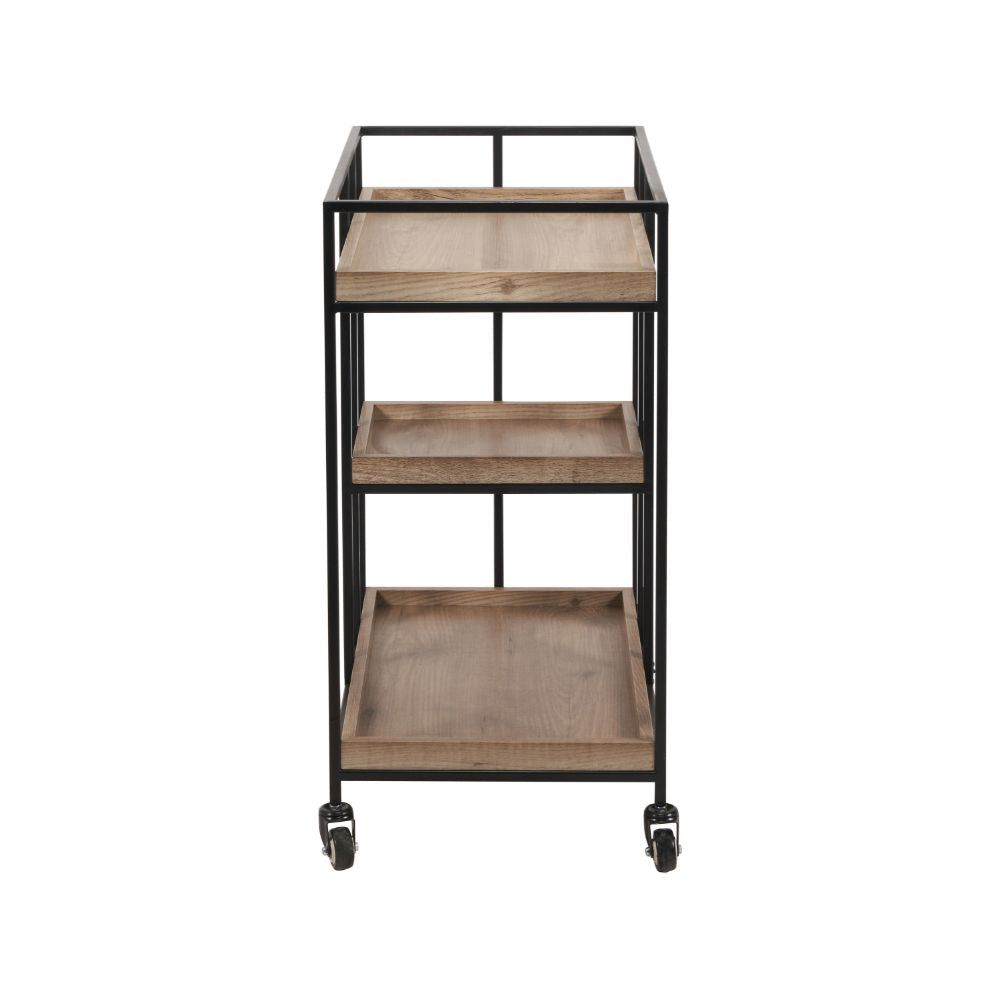 Gallery Natural Wood Veneer and Black Metal Caddy