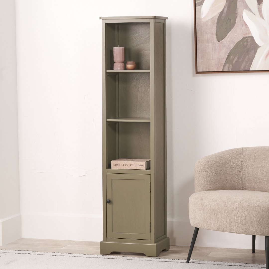 Croft Linen Pine Wood Slim 1 Door 3 Shelf Unit