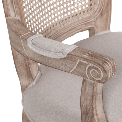 Louis Birch Wood Upholstered Dining Arm Chair