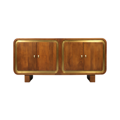 Aranya Solid Wood Square Pattern 4 Door Sideboard