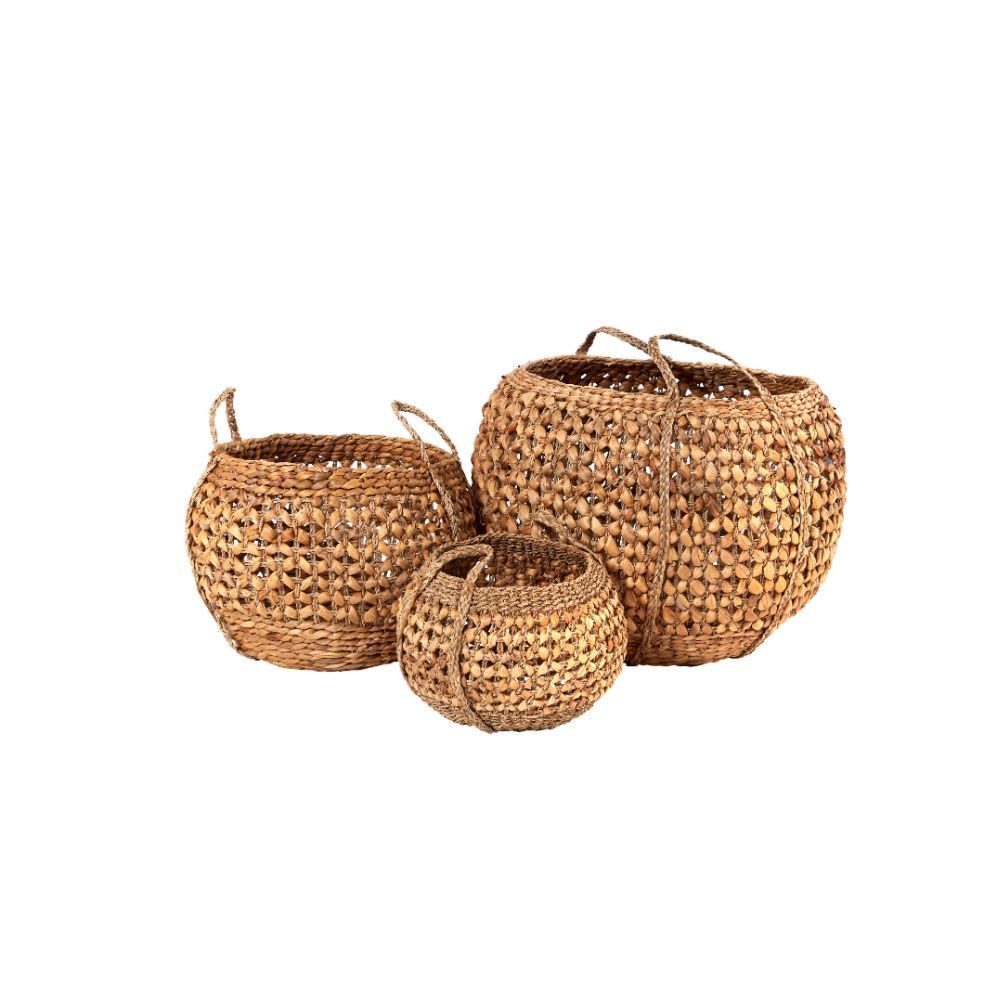 Water Hyacinth Round Handled Baskets (Set of 3)