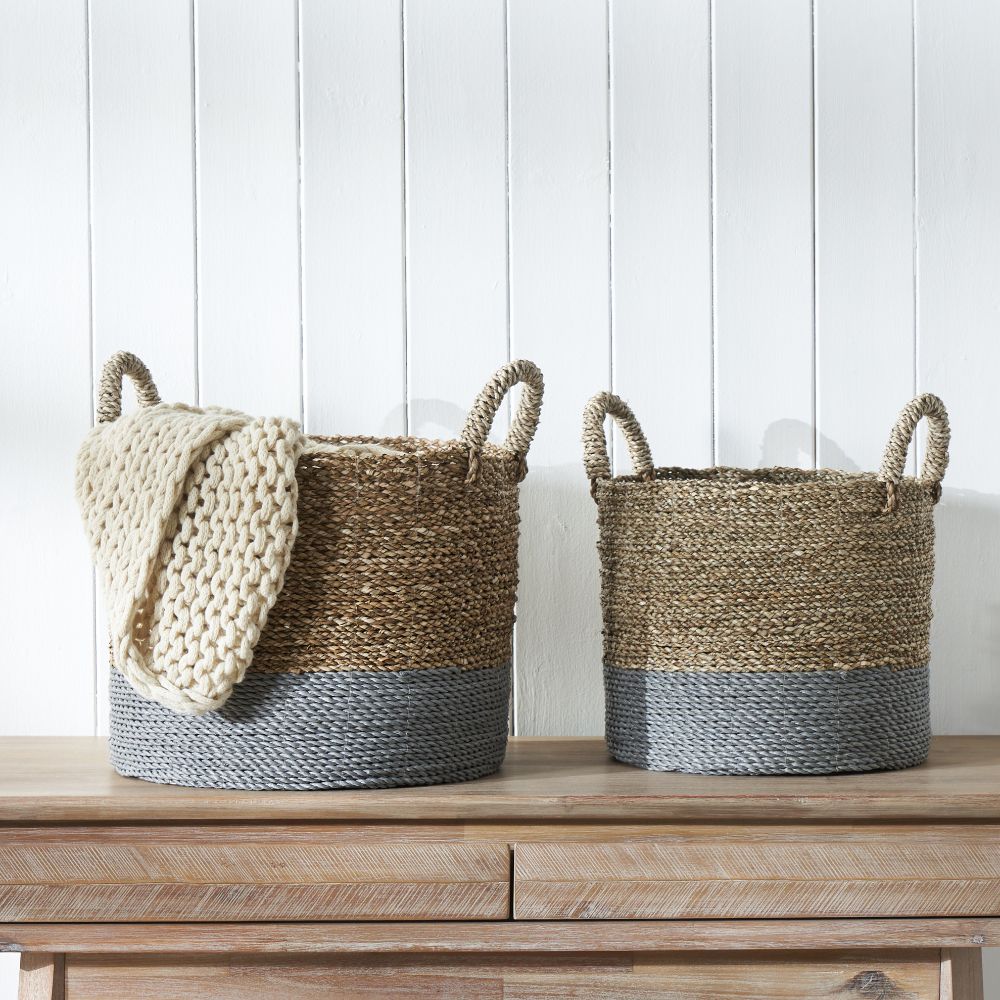 Banana Leaf Two Tone Natural and Grey Baskets (Set of 2)