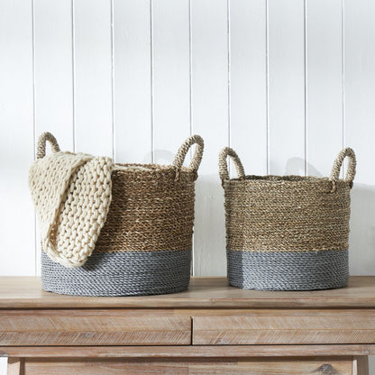 Banana Leaf Two Tone Natural and Grey Baskets (Set of 2)