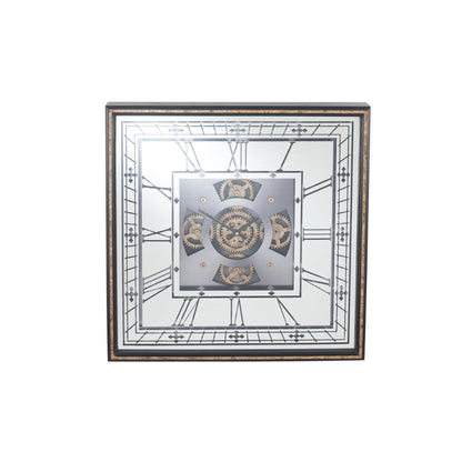 Wood and Mirror Antique Gold Working Cog Square Wall Clock