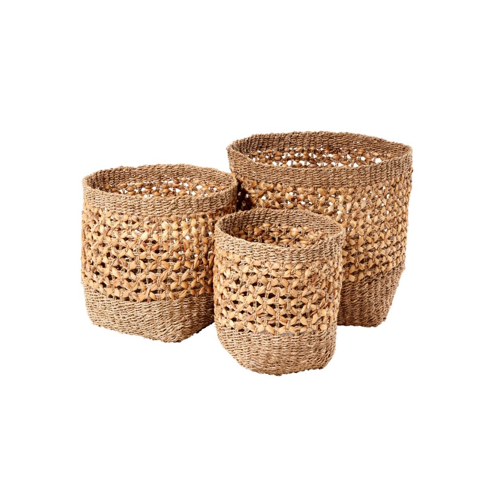 Seagrass and Water Hyacinth Tall Round Baskets (Set of 3)