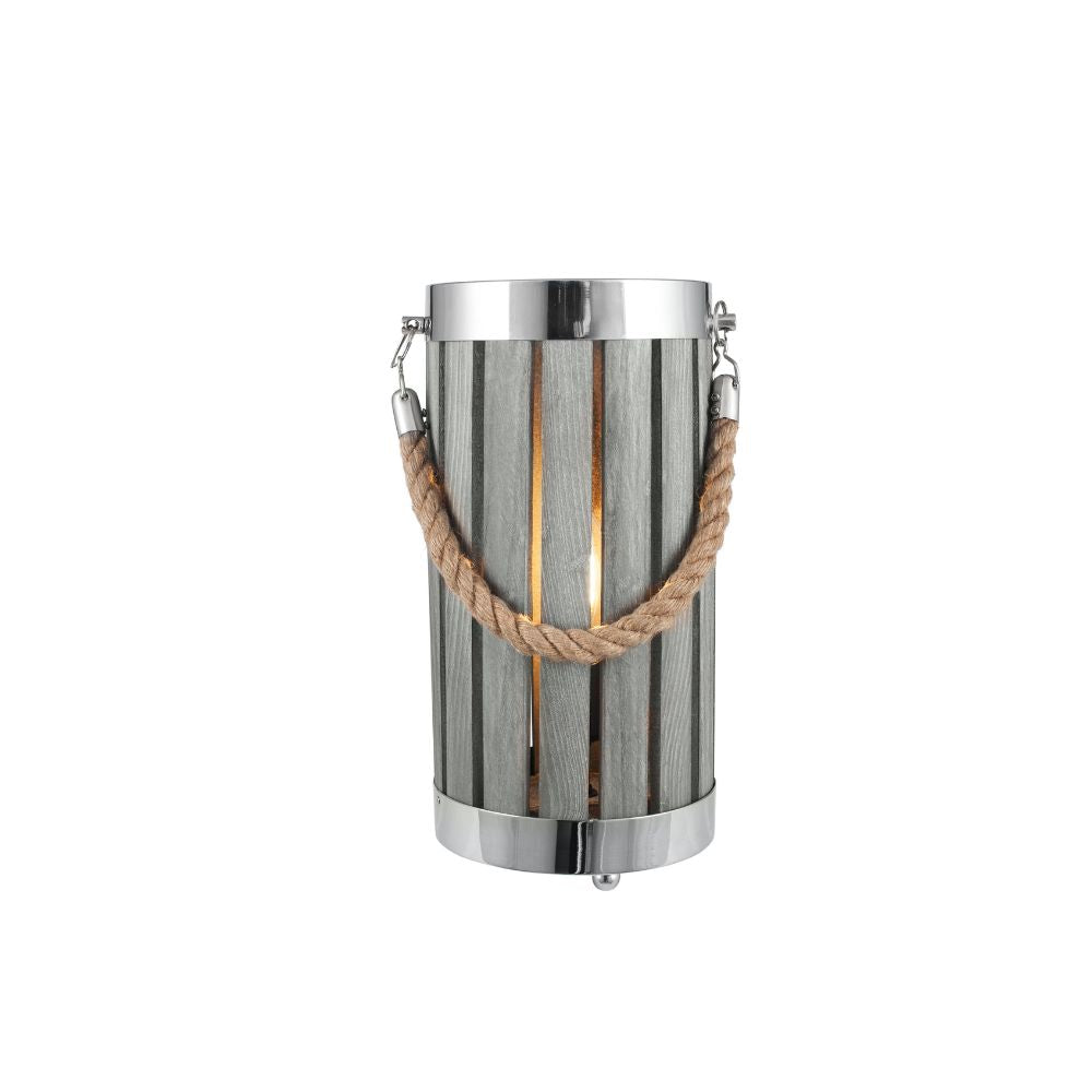 Austell Pine Wood Grey Wash Small Lantern Table Lamp