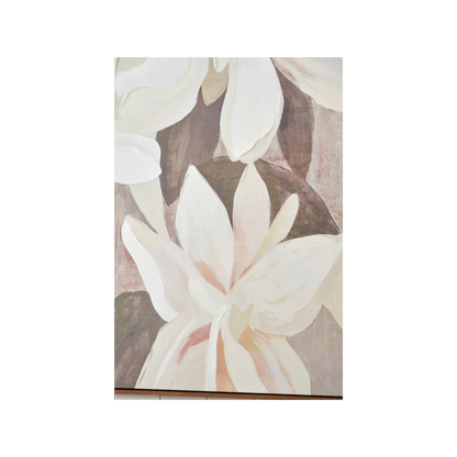 White and Natural Floral Canvas with Oak Effect Frame