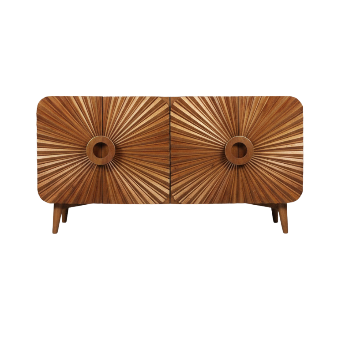 Aranya Solid Wood 4 Door Carved  Sideboard