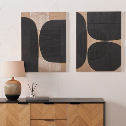 Wooden Textured Design Black and Natural Wall Art (Set of 2)
