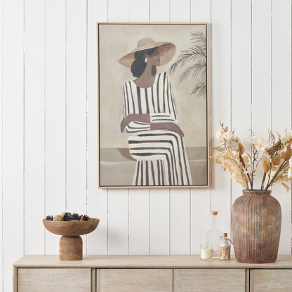 Striped Dress Lady Design Canvas with Natural Frame