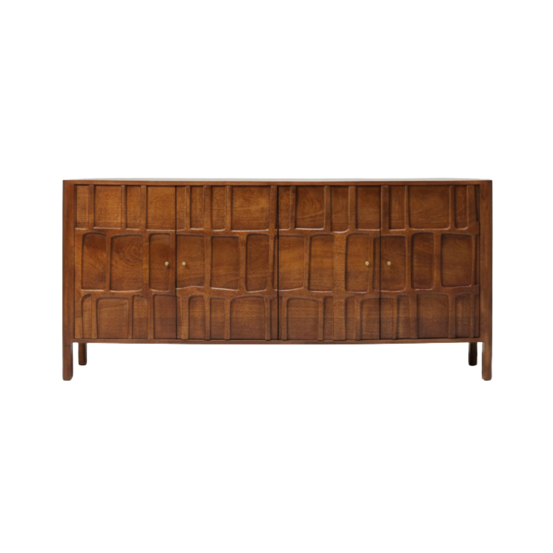 Aranya Solid Wood 4 Door Carved Detail Sideboard