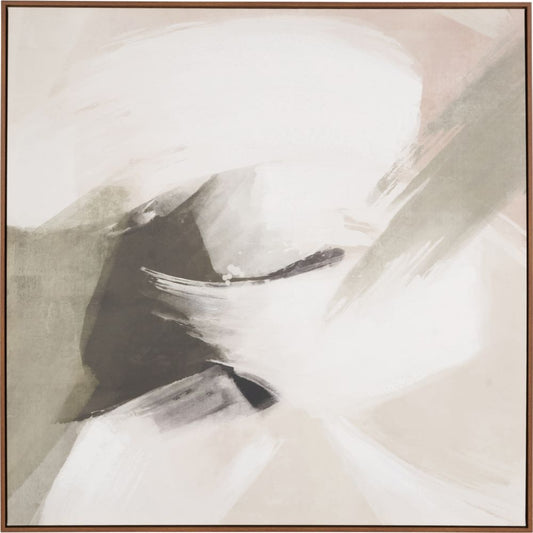 Canvas Monochrome Abstract Square with Oak Effect Frame