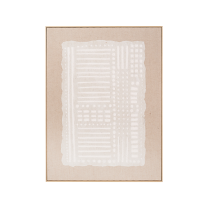 White and Natural Abstract Design Linen Canvas with Elm Effect Frame