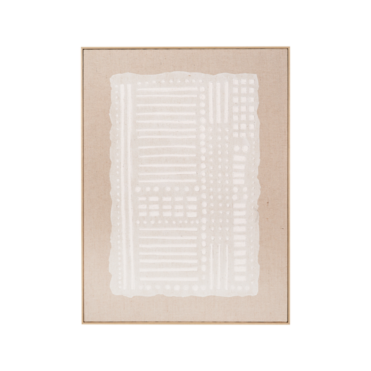 White and Natural Abstract Design Linen Canvas with Elm Effect Frame