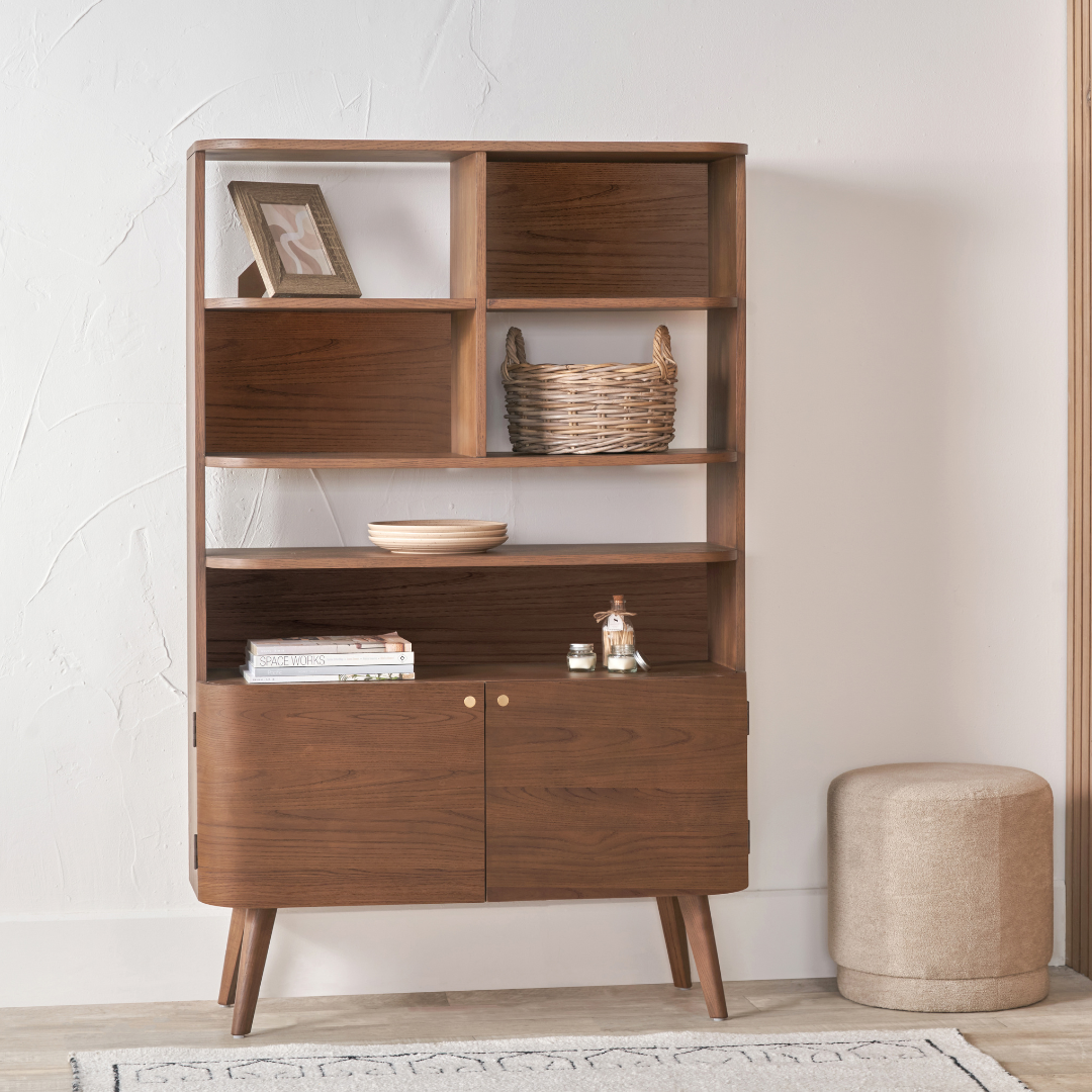 Elias Dark Ash Wood Retro Shelf Unit