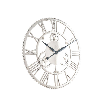 Metal Silver Cog Design Round Large Wall Clock