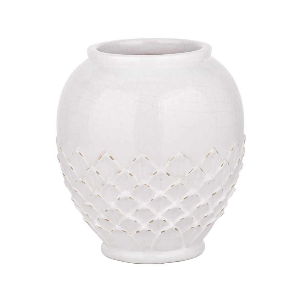 Willow White Leaf Detail Stoneware Vase