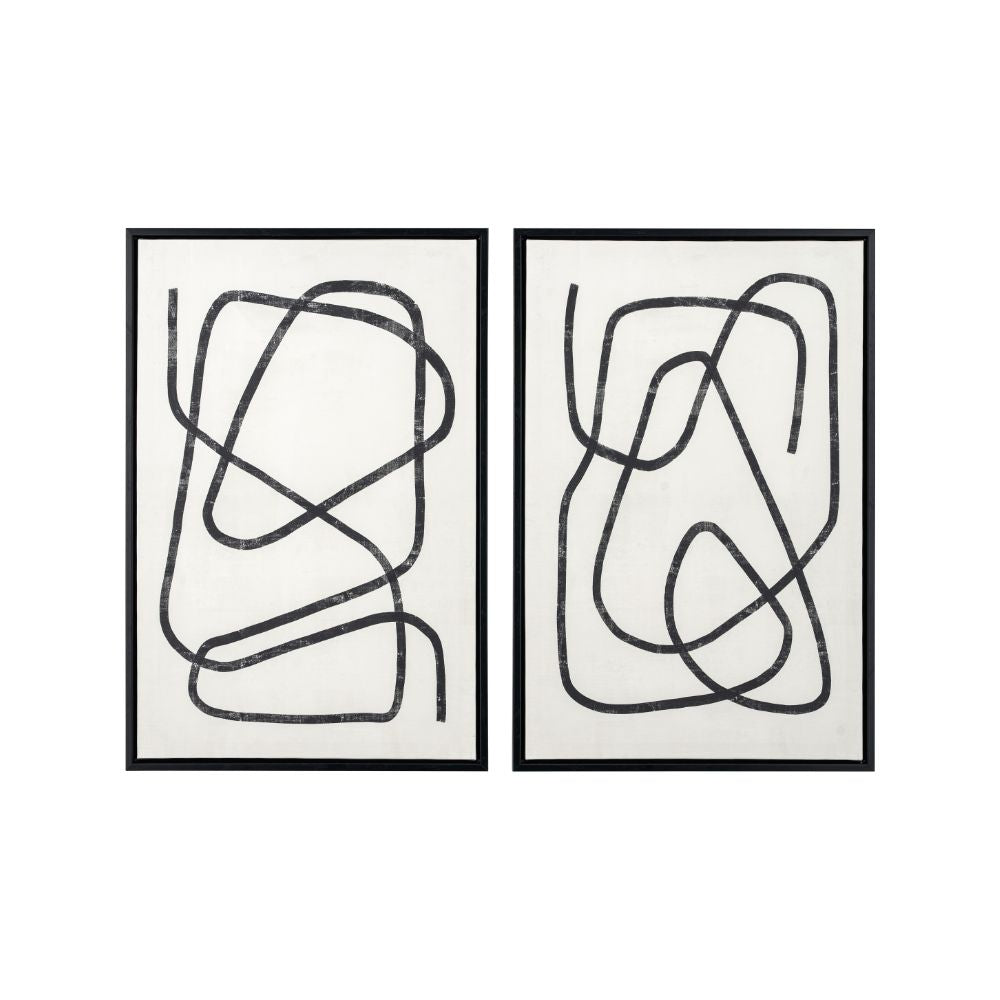 Canvases Black Squiggle Print with Black Frames (Set of 2)