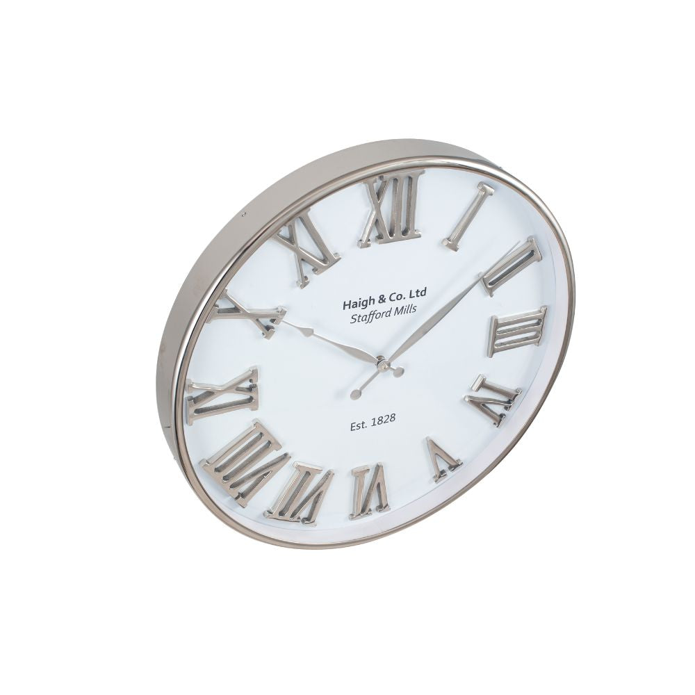 Metal Silver and White Face Round Wall Clock