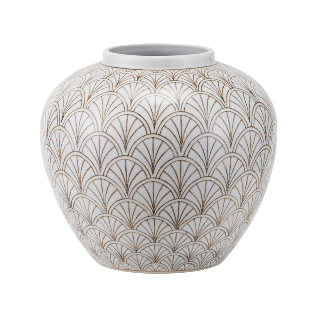 Barbier White Art Deco Fan Ceramic Vase