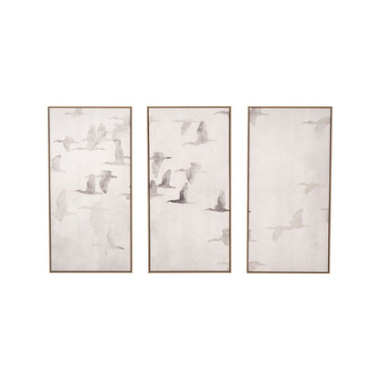 Birds Canvases Natural and White with Natural Frames (Set of 3)