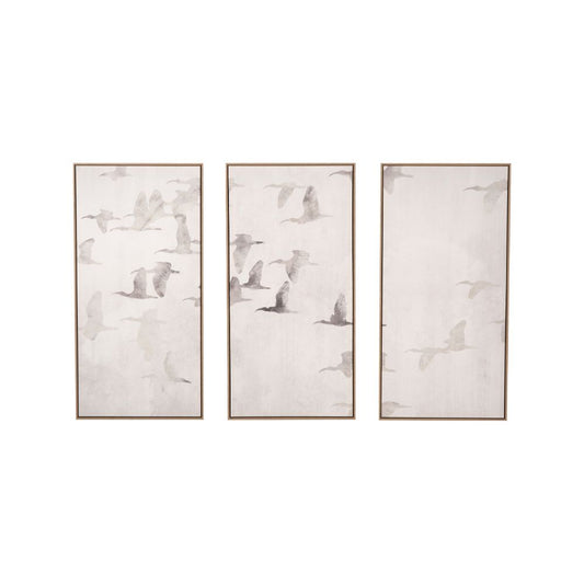 Birds Canvases Natural and White with Natural Frames (Set of 3)
