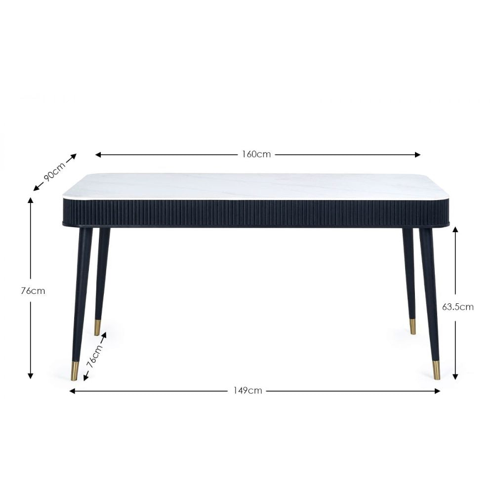 Louis Fluted 1.9m Stone Top Dining Table With Drawers Black