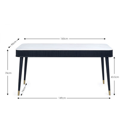 Louis Fluted 1.9m Stone Top Dining Table With Drawers Black