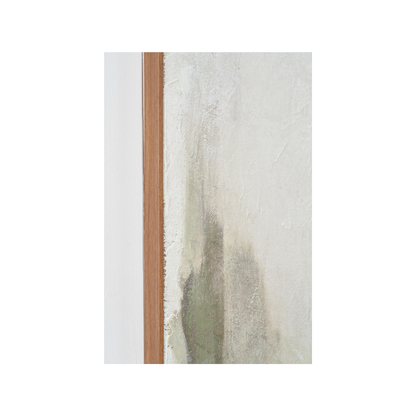Green and Natural Abstract Square Hessian Canvas with Oak Effect Frame