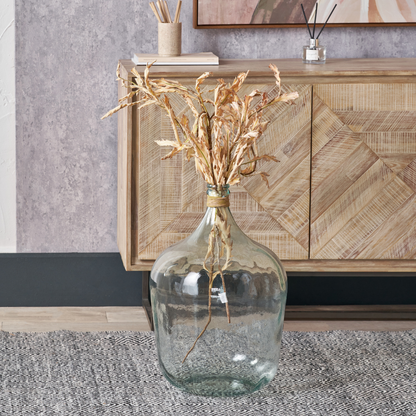Clear Recycled Large Bottle Vase With A Raffia Wrapped Neck
