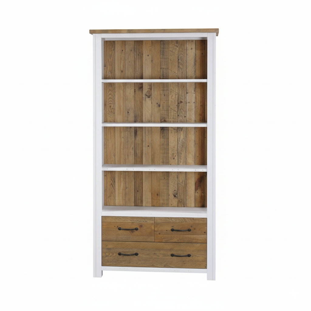 Splash of White Large Open Bookcase with Drawers