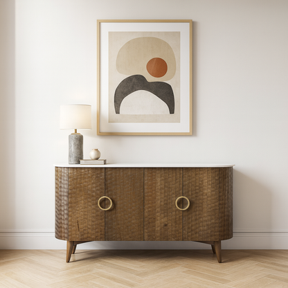 Aranya Solid Wood 4 Door Chiselled Sideboard