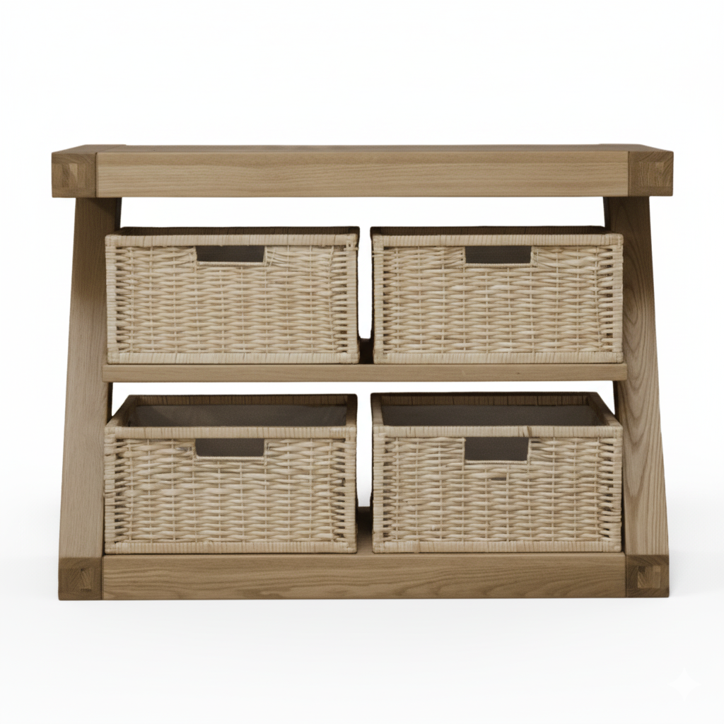 Z Solid Oak Basket Console Table