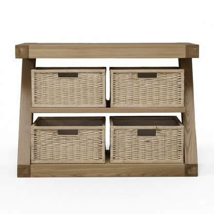 Z Solid Oak Basket Console Table