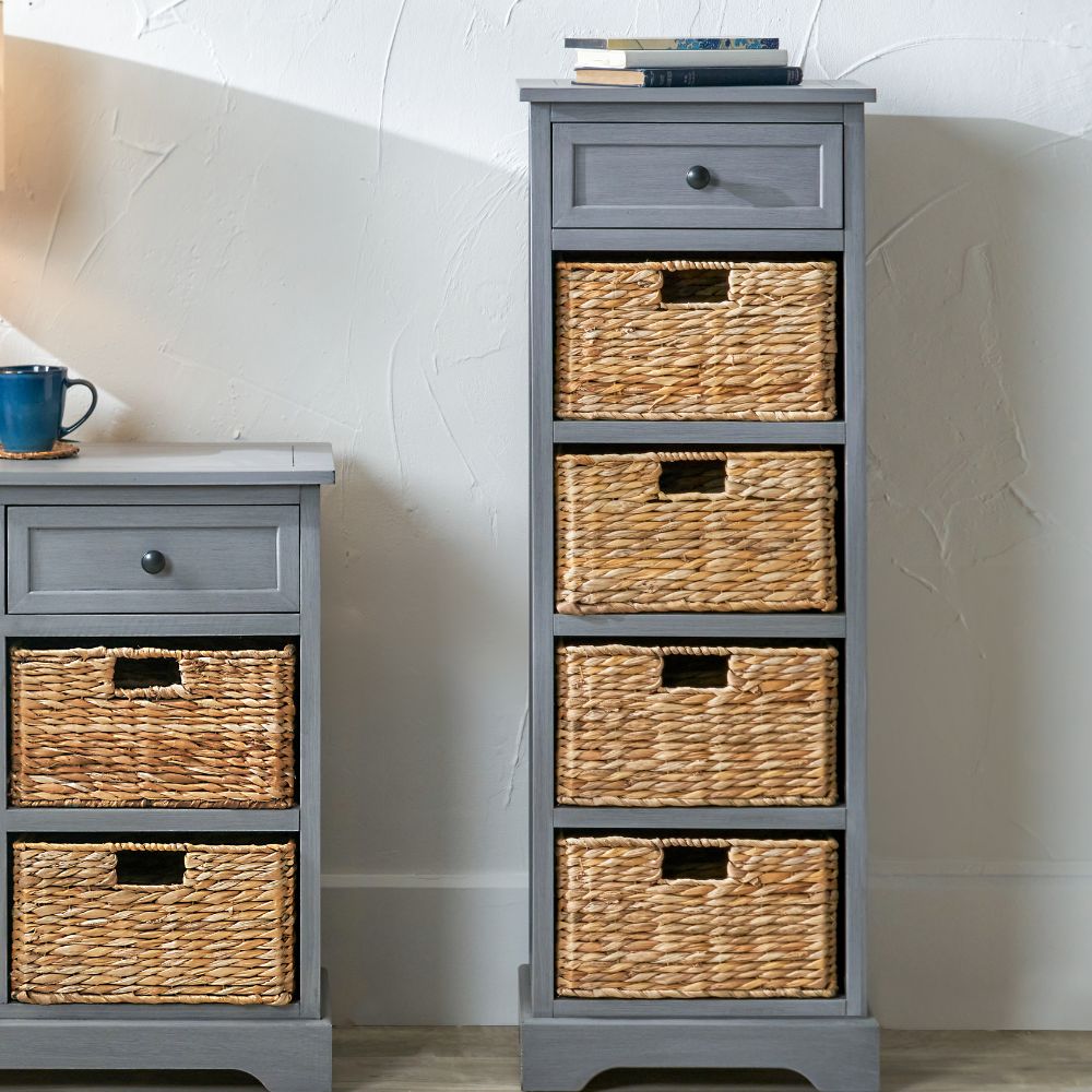 Devonshire Pine Wood 1 Drawer 4 Basket Tall Unit
