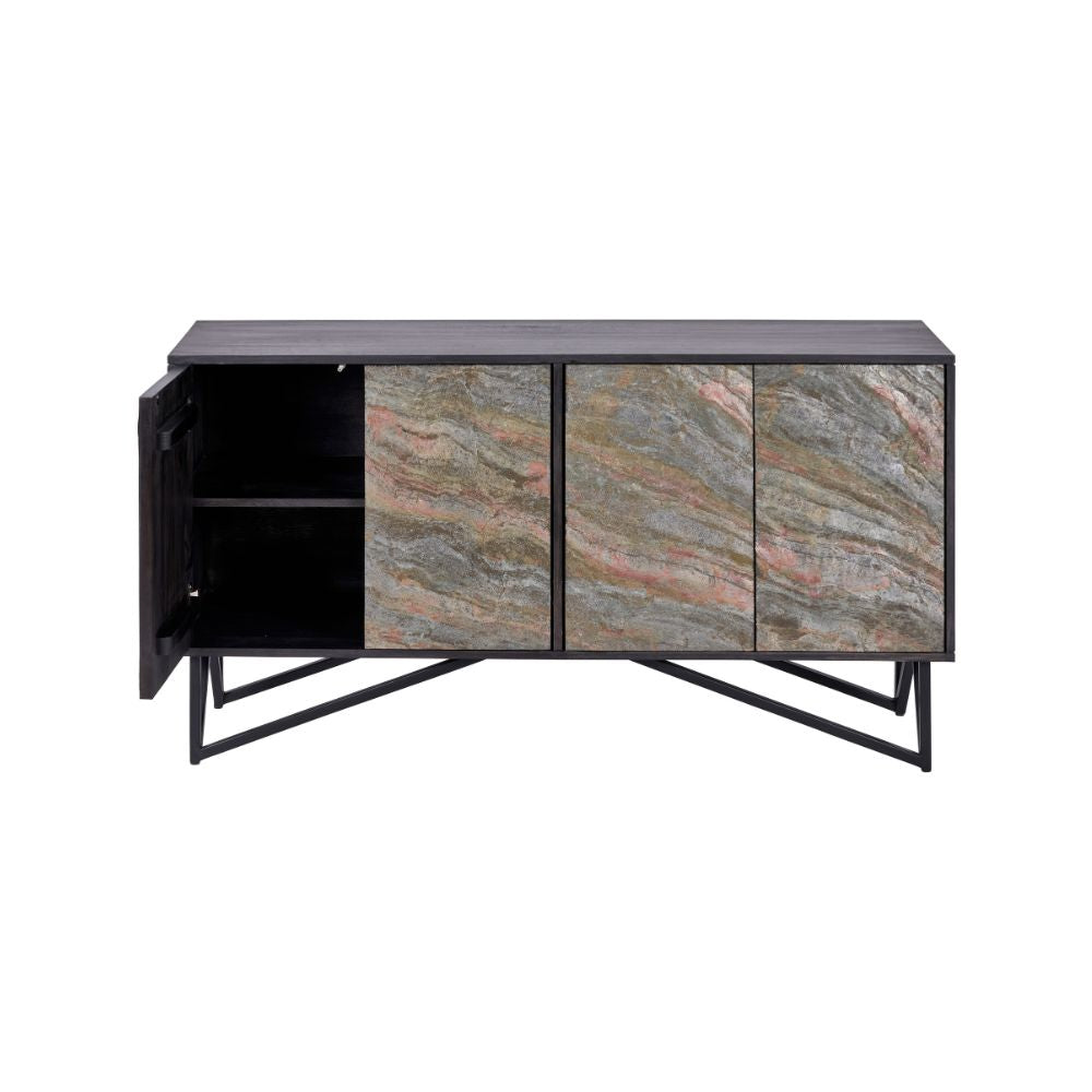 Verde Black Mango Wood and Stone Veneer 4 door Sideboard