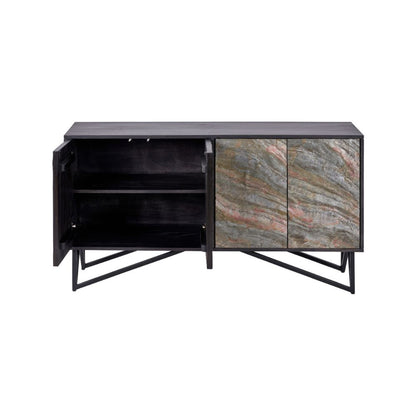 Verde Black Mango Wood and Stone Veneer 4 door Sideboard