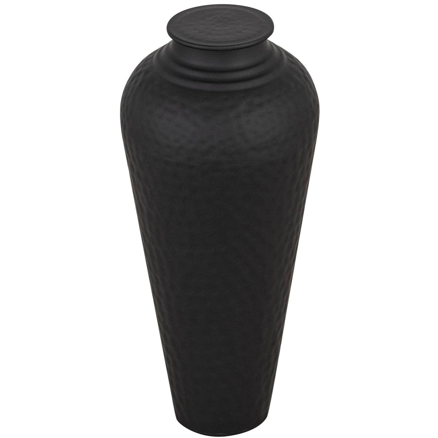 Hammered Matte Black With Lid Vase