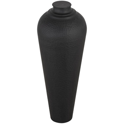 Hammered Matte Black Medium With Lid Vase